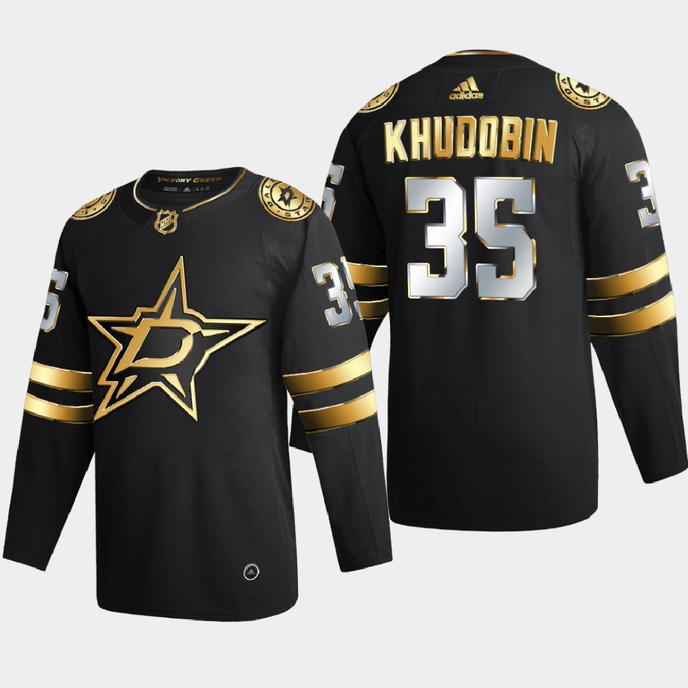 Dallas Stars 35 Anton Khudobin Men Adidas Black Golden Edition Limited Stitched NHL Jersey
